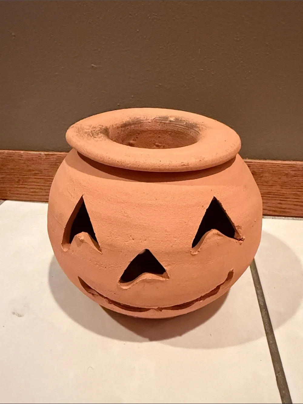 Vtg Hewell’s Pottery GA Terra Cotta Pumpkin with Hat Jack O' Lantern